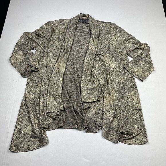 Chicos Travelers Cardigan Jacket Gold Gray Open Front Casual Stretchy 0 SMALL - Picture 1 of 10